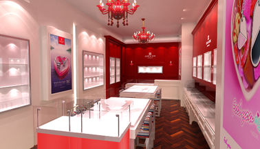 Çin Mücevher Mağazası İç Tasarım İçin Pembe / Kırmızı Kilitleme Takı Vitrinin Tedarikçi